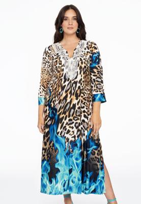 Yoek Jurk met kanten V-hals BLUE FIRE | Licht Bruin | Maat 38/40