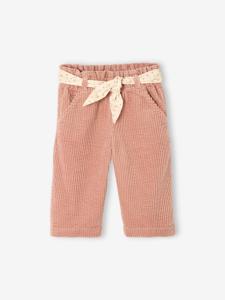 Wijde fluwelen broek met gebloede riem voor baby's oudroze