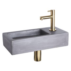 Differnz Hura fonteinset - 38x18x9cm - Rechthoek - 1 kraangat - Goud mat rechte kraan - Beton Grijs 38.005.21