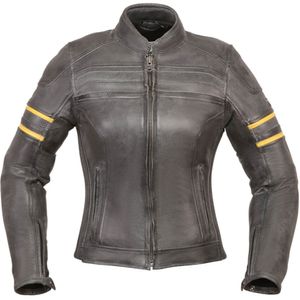 MODEKA Iona Lady Jacket, Leren motorjas dames, Zwart-Geel