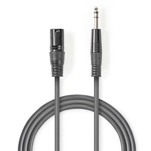 Nedis COTH15100GY15 Gebalanceerde Xlr-audiokabel Xlr 3-pins Male - 6,35 Mm Male 1,5 M Grijs