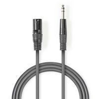 Nedis COTH15100GY15 Gebalanceerde Xlr-audiokabel Xlr 3-pins Male - 6,35 Mm Male 1,5 M Grijs - thumbnail