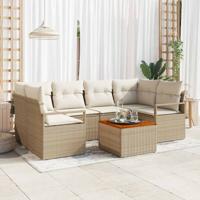 Tuinbankenset met kussen 7 pcs Beige poly rattan