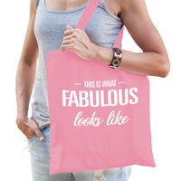 Verjaardagscadeau tas - fun tekst - fabulous - roze - katoen - 42 x 38 cm