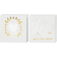 Canvas met goudkleurige motieven, H: 10,16 cm, D: 2,54 cm, B: 10,16 cm, wit, 2 stuk/ 1 doos