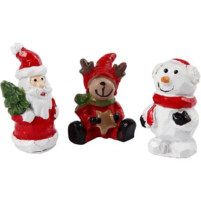 Creativ Company Miniatuur figuren, kerstman, rendier en sneeuwpop, h: 35 mm, l: 10 mm, 3 stuk/ 1 doos