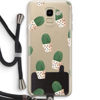 Cactusprint roze: Samsung Galaxy J6 (2018) Transparant Hoesje met koord