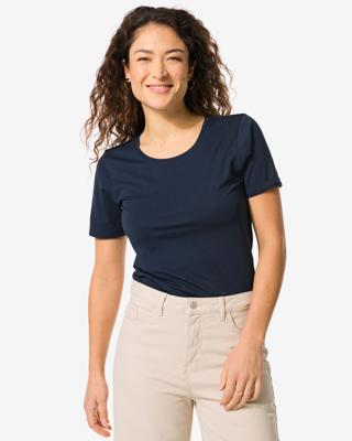 HEMA Dames T-shirt basic o-hals donkerblauw (donkerblauw)