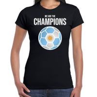 Argentinie WK supporter t-shirt we are the champions met Argentijnse voetbal zwart dames - thumbnail