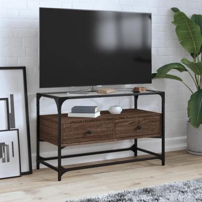 Tv-meubel met glazen blad 80x35x51 cm hout bruin eikenkleurig
