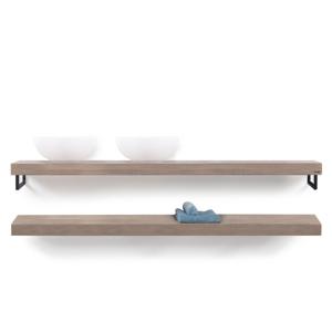 Looox Wooden Base Shelf Duo 200 cm, eiken old grey, Handdoekhouders mat zwart