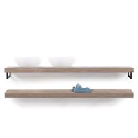 Looox Wooden Base Shelf Duo 200 cm, eiken old grey, Handdoekhouders mat zwart - thumbnail