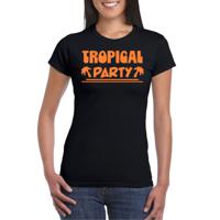 Tropical party T-shirt voor dames - met glitters - zwart/oranje - carnaval/themafeest