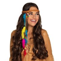 Carnaval/festival hippie flower power hoofdband met gekleurde veren - thumbnail