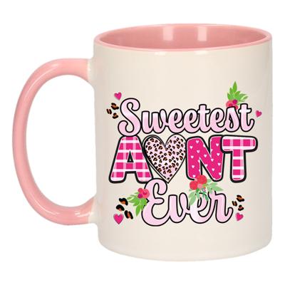 Cadeau koffie/thee mok tante - roze oor - liefste tante ooit - 300 ml