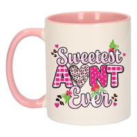 Cadeau koffie/thee mok tante - roze oor - liefste tante ooit - 300 ml