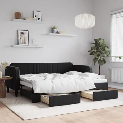 Slaapbank met onderschuifbed en lades 80x200 cm fluweel zwart