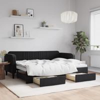 Slaapbank met onderschuifbed en lades 80x200 cm fluweel zwart