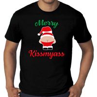 Grote maten merry kiss my ass foute Kerst t-shirt zwart voor heren - thumbnail