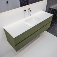 Mondiaz Vica Cloud badmeubel groen mat 150 cm 2 lades solid surface enkele spoelbak midden zonder kraangat