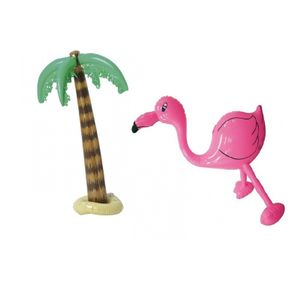 Opblaasbare tropische set palmboom en flamingo