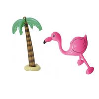 Opblaasbare tropische set palmboom en flamingo - thumbnail