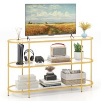 Consoletafel met 3 Niveaus TV-Standaard voor TV's tot 65 Inch TV-Console met Gehard Glazen Planken Goud