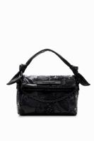 Middelgrote tas met geborduurde bloemen - BLACK - U