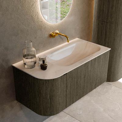 Badmeubel Mondiaz Kurve-Dlux | 95 cm | Meubelkleur Shadow | Wastafelkleur Meli | Solid surface | Wasbak rechter zijde spoelbak | Zonder kraangat(en)