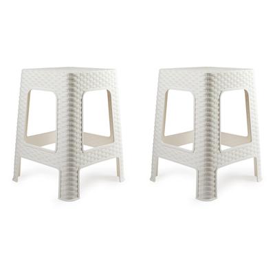 Keukenkrukje/opstapje - 2x - rotan - wit - kunststof - 36 x 36 x 45 cm
