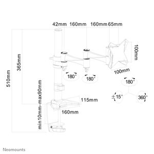 Neomounts FPMA-D1330WHITE Monitor-tafelbeugel 1-voudig 25,4 cm (10) - 76,2 cm (30) Wit In hoogte verstelbaar, Kantelbaar, Zwenkbaar, Roteerbaar