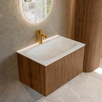 Badmeubel Mondiaz Kurve-Dlux | 70 cm | Meubelkleur Walnut | Wastafelkleur Opalo | Solid surface | Midden spoelbak | 1 kraangat