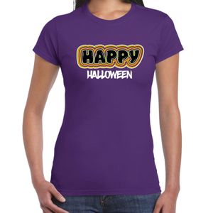 Bellatio Decorations Halloween verkleed t-shirt dames - Happy Halloween - paars - themafeest outfit 2XL  -