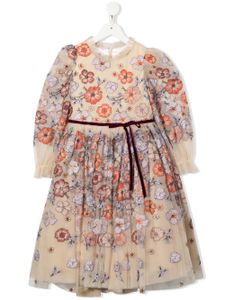 MARCHESA KIDS COUTURE robe en tulle à fleurs brodées - Tons neutres