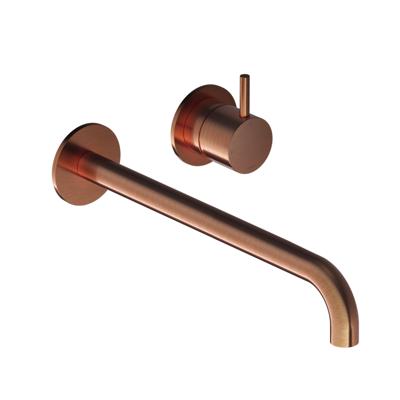 Hotbath Inbouw Wastafelkraan Cobber 25 cm Gebogen Uitloop 1-Hendel Geborsteld Koper PVD