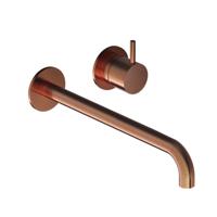 Hotbath Inbouw Wastafelkraan Cobber 25 cm Gebogen Uitloop 1-Hendel Geborsteld Koper PVD