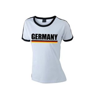 Wit/ zwart Duitsland supporter ringer t-shirt voor dames