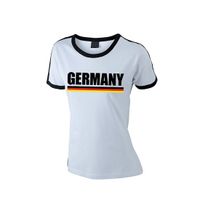 Wit/ zwart Duitsland supporter ringer t-shirt voor dames - thumbnail