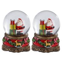 Sneeuwbol/snowglobe - 2x - kerstman met cadeaus - 9 cm - glas/polyresin