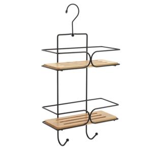 Tendance Badkamer organizer - zwart - metaal/hout - 2 lagen - 50 x 25 x 11 cm - douche rek