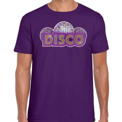 Disco feestkleding t-shirt - paars - voor heren - Seventies - Eighties party - verkleedkleding