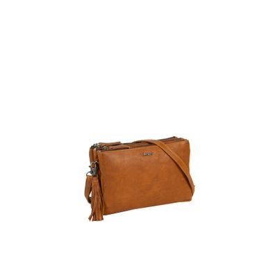 Justified Bags Justified Bags® Nynke Tripple Top Zip Schoudertas Cognac