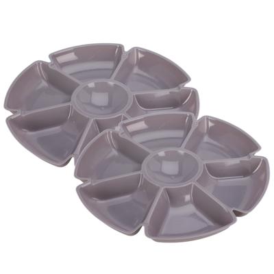 Excellent Houseware Hapjes / chips serveerschaal - 2x - grijs - D29 cm - vakjes dienblad - kunststof