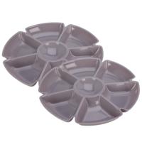Excellent Houseware Hapjes / chips serveerschaal - 2x - grijs - D29 cm - vakjes dienblad - kunststof