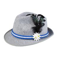 Verkleed hoedje voor Oktoberfest/duits/tiroler - grijs/blauw - volwassenen - Carnaval