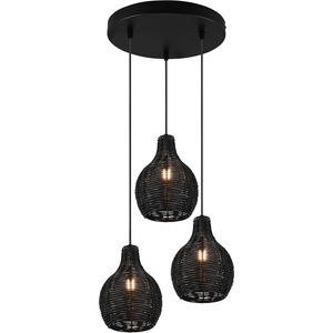 LED Hanglamp - Hangverlichting - Trion Sparko - E14 Fitting - 3-lichts - Rond - Zwart - Hout