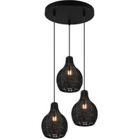LED Hanglamp - Hangverlichting - Trion Sparko - E14 Fitting - 3-lichts - Rond - Zwart - Hout