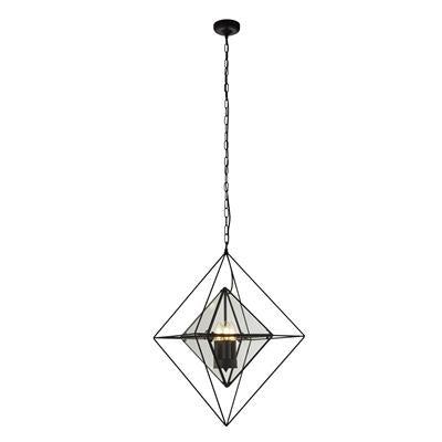 Hanglamp Diamond 3Lt - Black Metal & Clear Glass Hanglamp Diamond 3Lt - Black Metal & Clear Glass