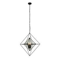Hanglamp Diamond 3Lt - Black Metal & Clear Glass