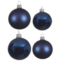 Glazen kerstballen pakket donkerblauw glans/mat 38x stuks 4 en 6 cm - Kerstbal - thumbnail